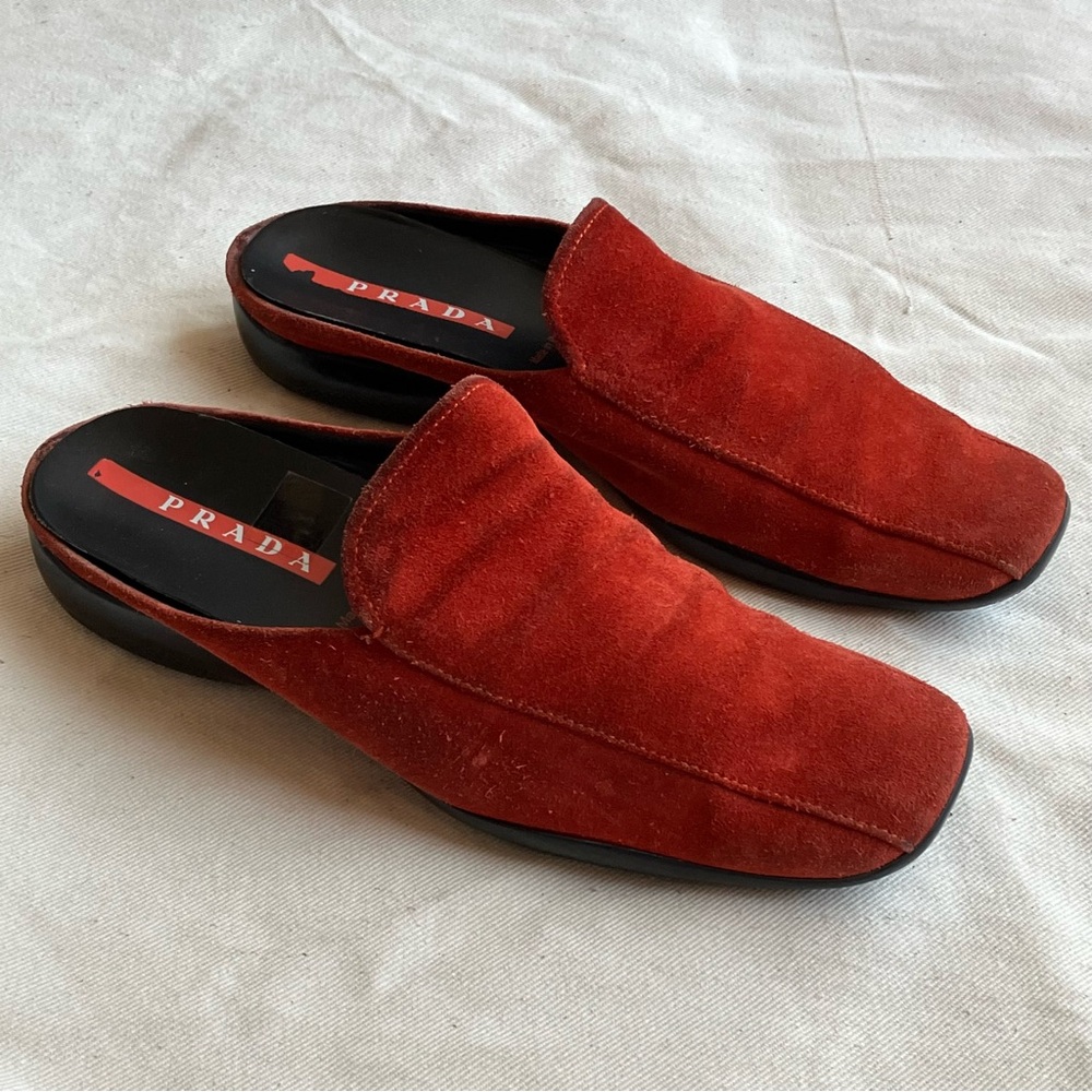 Vintage Prada Sport Red Suede Slip-Ons